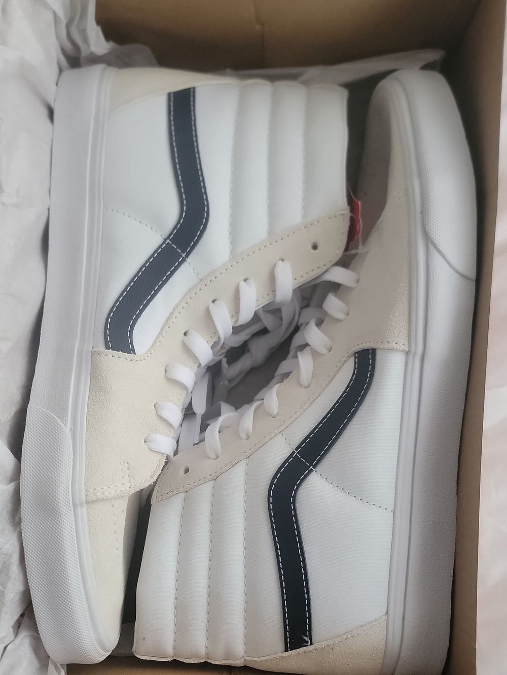 Men's Vans High-Top Sneakers in White and Dark Blue